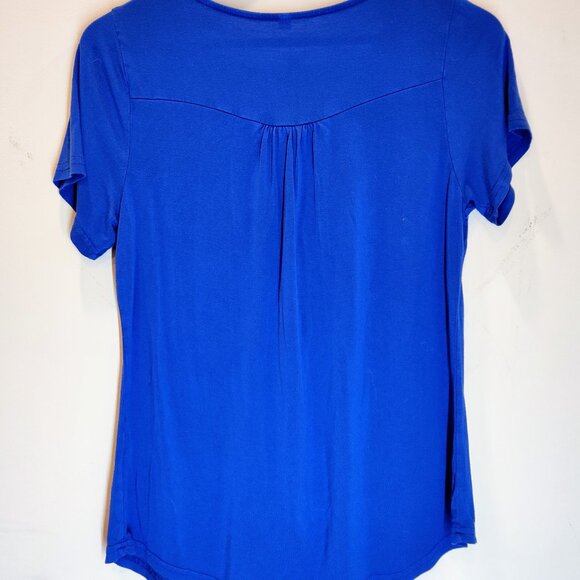 Blue Short Sleeve Casual Shirt Scoop Loose Fit Tunic Tops Summer Button Small - Picture 3 of 6